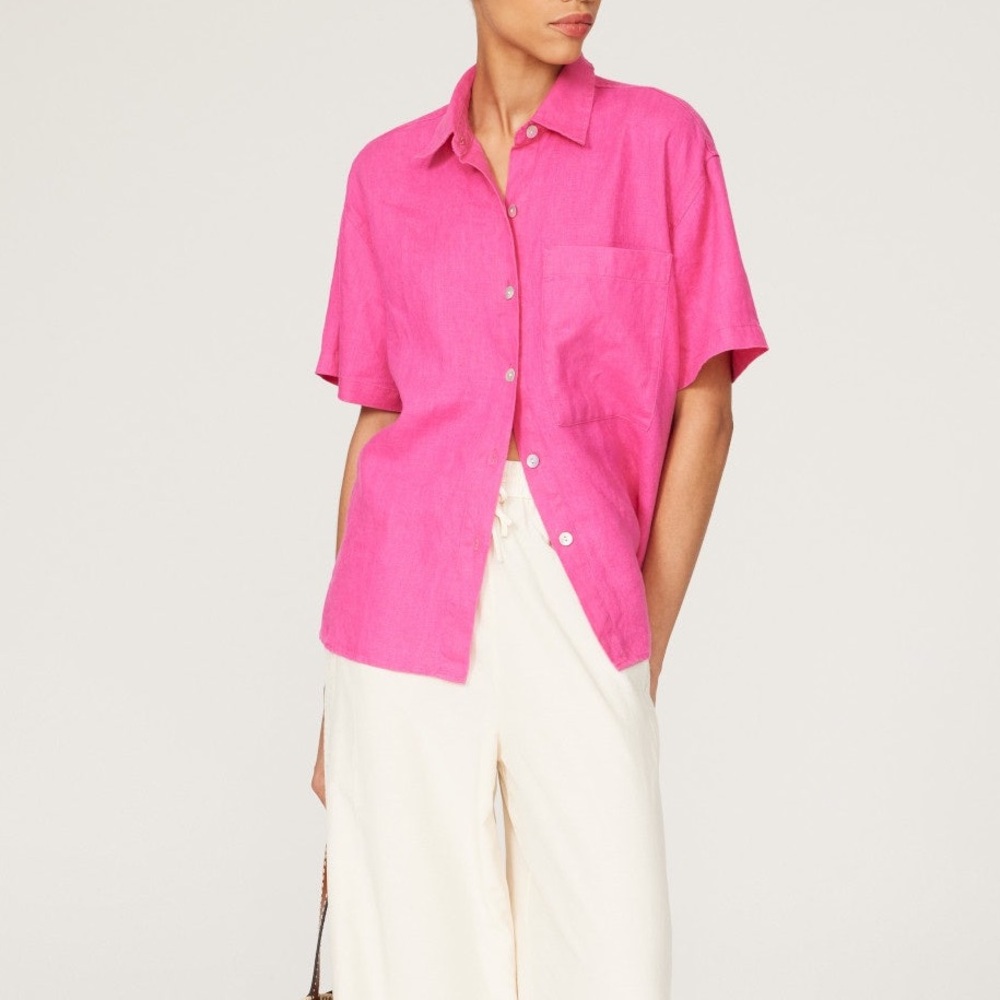 Rails Mackinley Raspberry 100% Linen Pink Button Down Short‎ Sleeve Shirt - Med